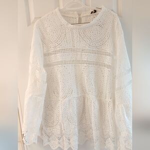 VONDA Lace Blouse – Tagged 5XL (Fits Like XL) – White – Scalloped Hem – NWT